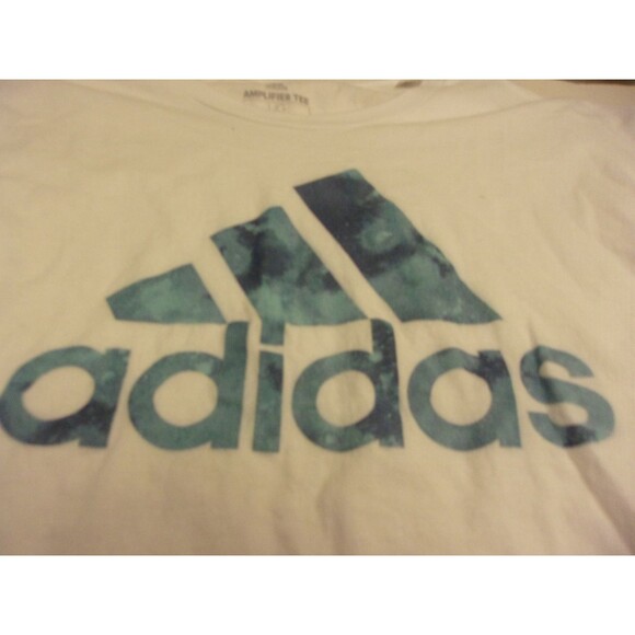 Adidas Amplifier T-Shirt Size Larrge White Blue Logo Three Stripes Cotton Woman - Picture 3 of 4